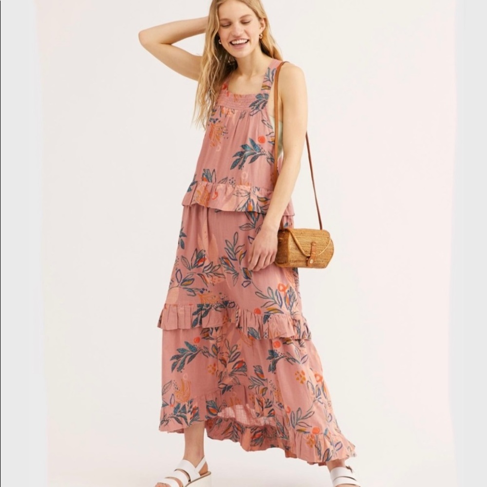 Free People Anita Tiered Maxi Endless Summer Boho Floral Dress L